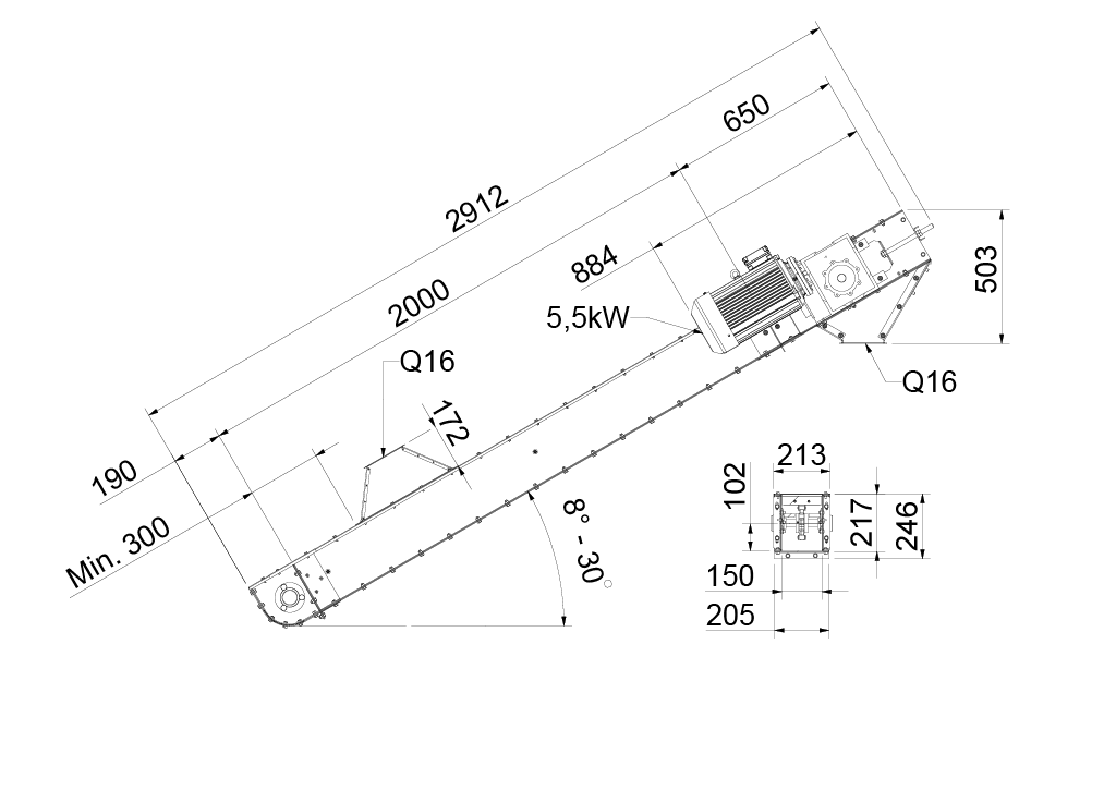 Chain conveyor SR25 (inclined 10°-30°)