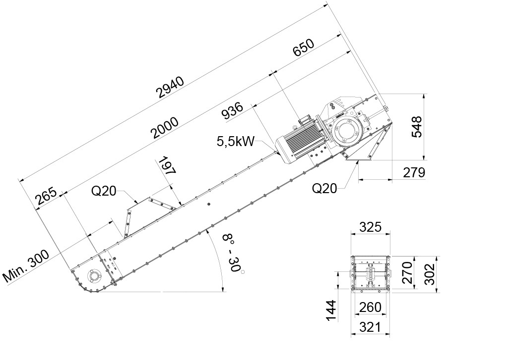 Chain conveyor SR40 (inclined 10°-30°)